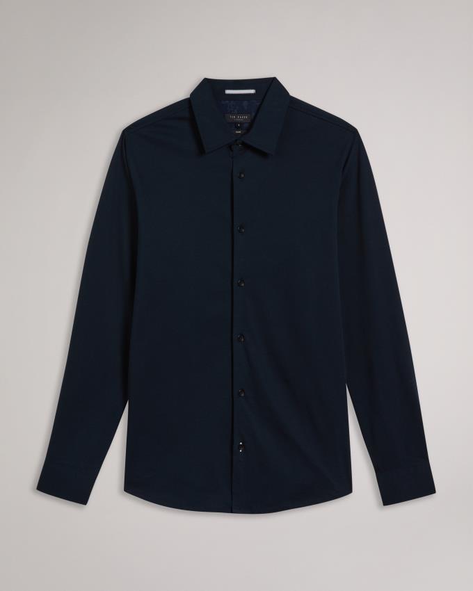 Chemises Ted Baker Long Sleeve Lustrous Jersey Bleu Marine Homme | PWY-71230840